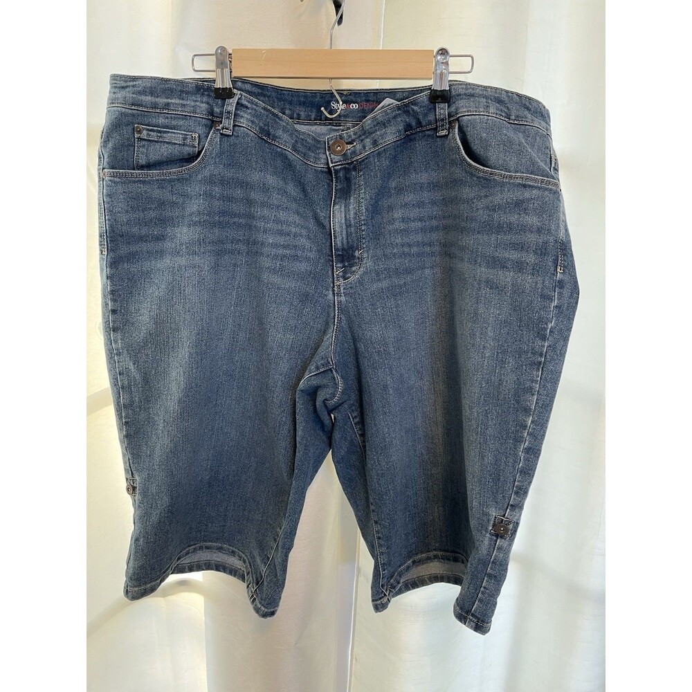 Style & Co Denim Womens Bermuda Shorts Plus Size 24W Medium Wash Blue Casual